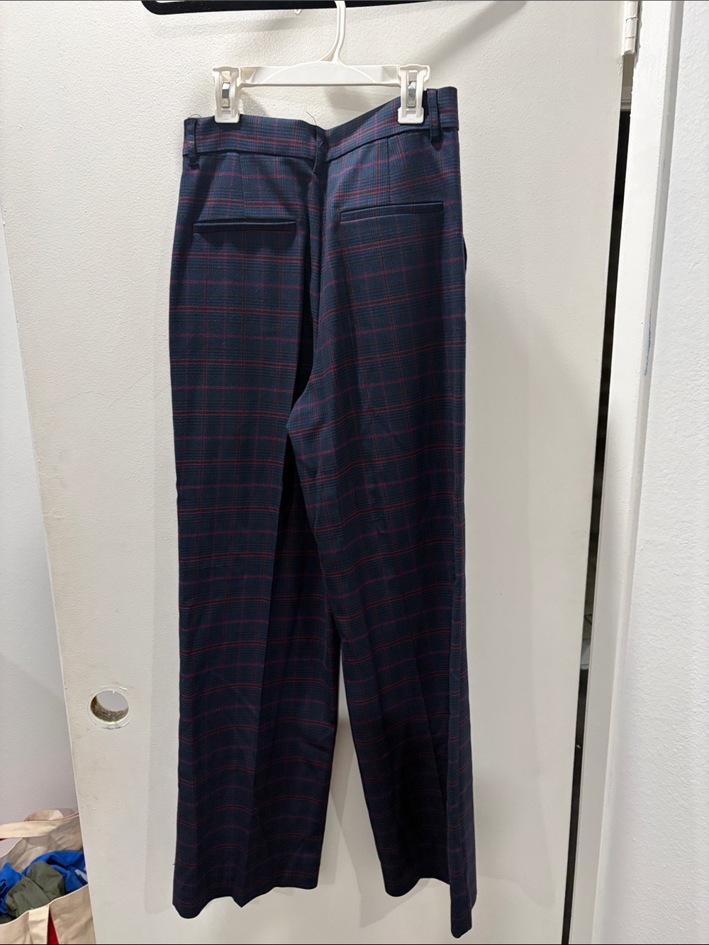 Zara Navy Plaid Wide-Leg Trousers with Red Windowpane - Picture 3 of 3